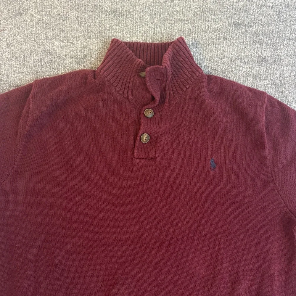 Polo Ralph Lauren Mens XL Burgundy Mock Neck 3-Button Knit Sweater Pony Logo